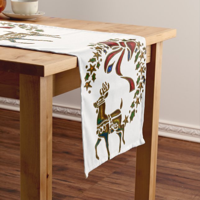 Chemin De Table Court Reindeer de Noël et étoiles (In Situ)