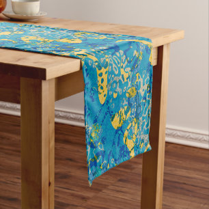 Chemin De Table Court Résumé graphique à points bleus et jaunes