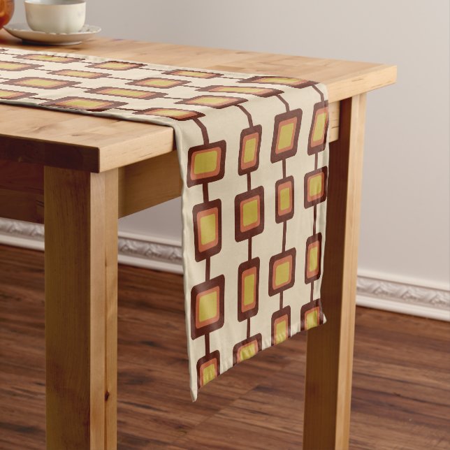 Chemin De Table Court Retro 1960 Arrondi Carré jaune orange (In Situ)