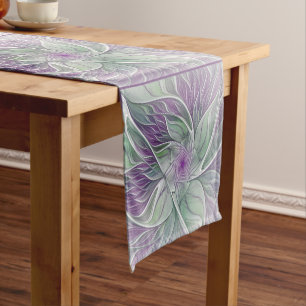 Chemin De Table Court Rêve de fleurs, Abstrait violet vert Fractal Art