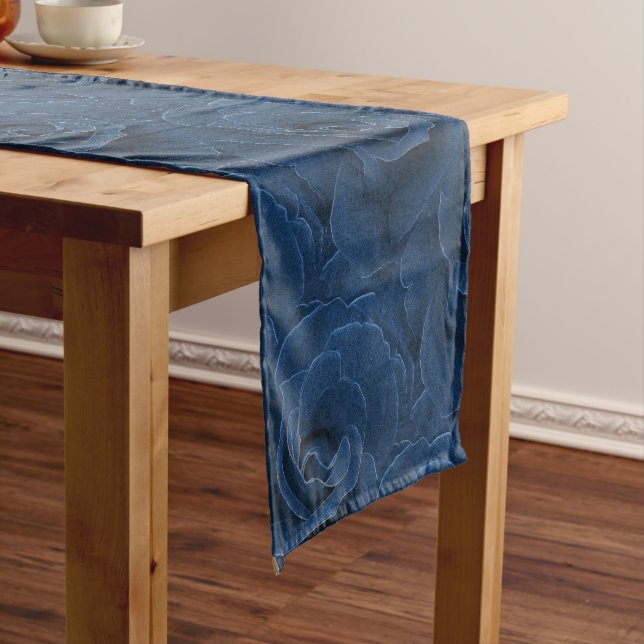 Chemin De Table Court Rose bleu velours (In Situ)