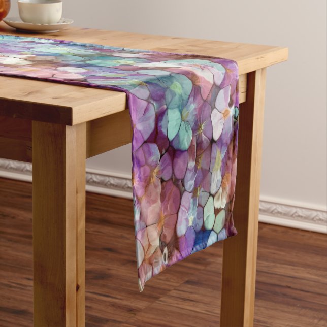 Chemin De Table Court Rose Rose Or Turquoise Mosaïque Millefiori Fleurs (In Situ)