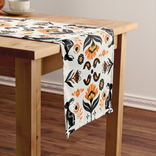 Chemin De Table Court Rosemaling Norwegian Folk Art (In Situ)