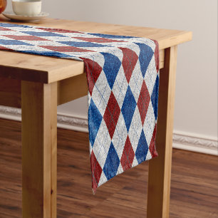 Chemin De Table Court Rouge, Blanc, Bleu Argyle Juillet 4 Paillettes
