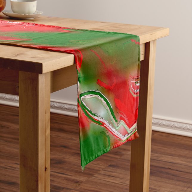 Chemin De Table Court Rouge, blanc et vert Abstrait (In Situ)
