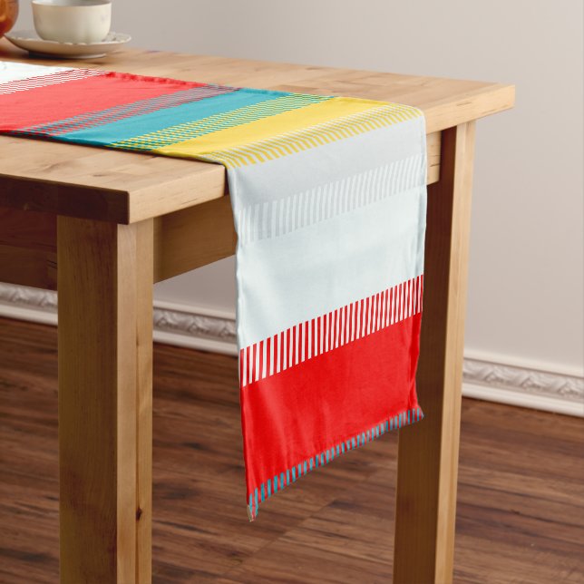 Chemin De Table Court Rouge Bleu Jaune Blanc Gris Chic Motif unique (In Situ)