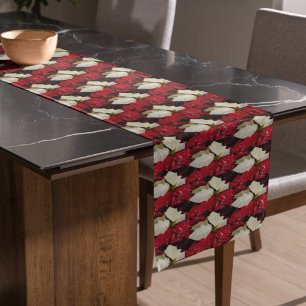 Chemin De Table Court Rouge et blanc Varié Poinsettia Floral Holiday