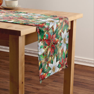 Chemin De Table Court Rouge or blanc Poinsettia