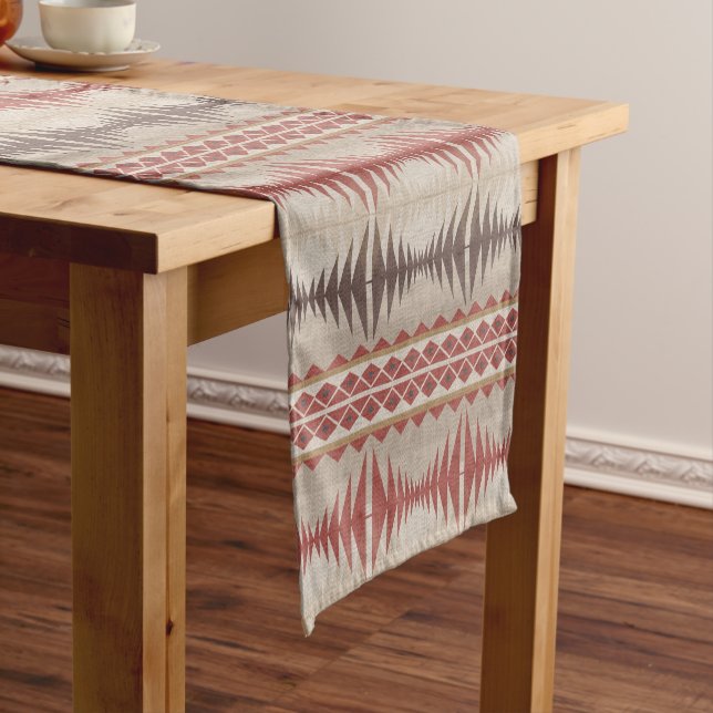 Chemin De Table Court Rouge Rouille Taupe Beige Marron Foncé Art Tribal (In Situ)