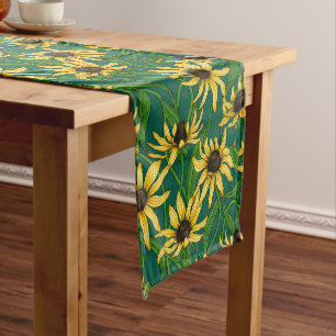 Chemin De Table Court Rudbekia jaune sur vert foncé