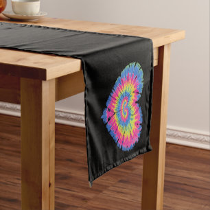 Chemin De Table Court Saint-Valentin Tie-Dye Cœurs Colorés Jour