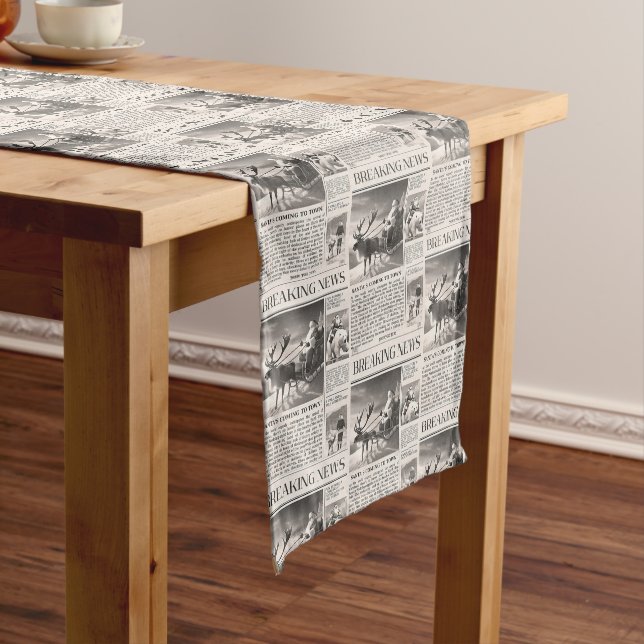 Chemin De Table Court Santa Bear Breaking News Newspaper Christmas Deer (In Situ)