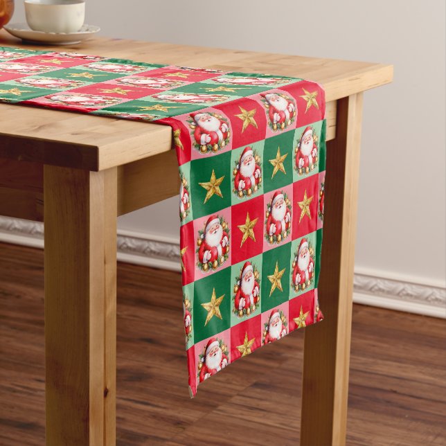 Chemin De Table Court Santa Claus Tartan Rétro Noël Plaid (In Situ)