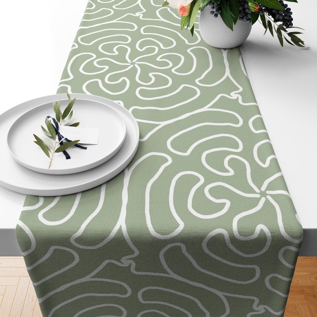 Chemin De Table Court Saumon vert abstrait ornemental (Créateur téléchargé)