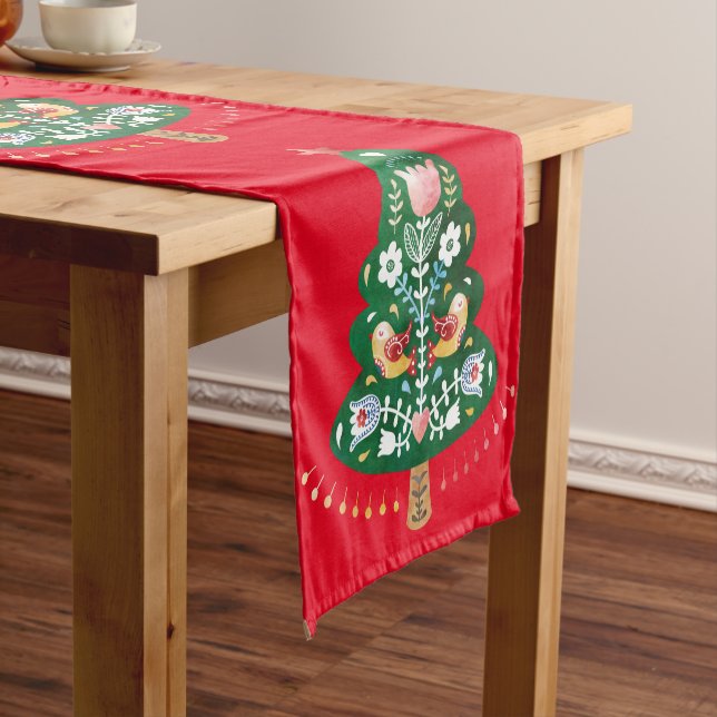 Chemin De Table Court Scandinave Arbre de Noël Folk Art Table Runner (In Situ)