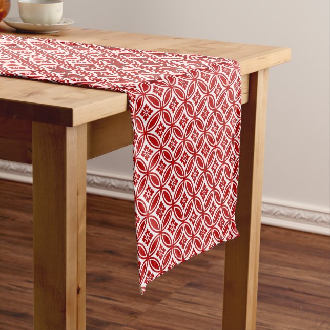 Chemin De Table Court Shippo avec Motif Fleur, Rouge et Blanc (In Situ)