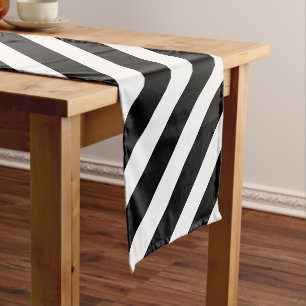Chemin De Table Court Simple Black and White Stripes at Angle Pattern