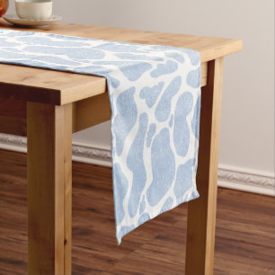 Chemin De Table Court Simple Bleu Blanc Grandes Portes De Vache Motif an