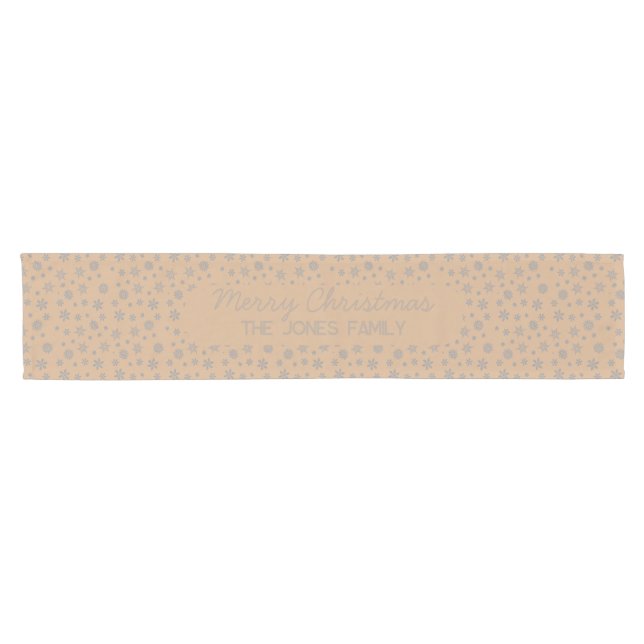 Chemin De Table Court Snowflakes personnalisés Gold Family Christmas (Horizontal)