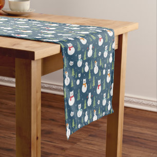 Chemin De Table Court Snowman Cats Motif de vacances