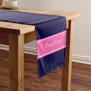 Chemin De Table Court Solid Navy Blue Hot Pink #2 Ribbon Nom Monogram