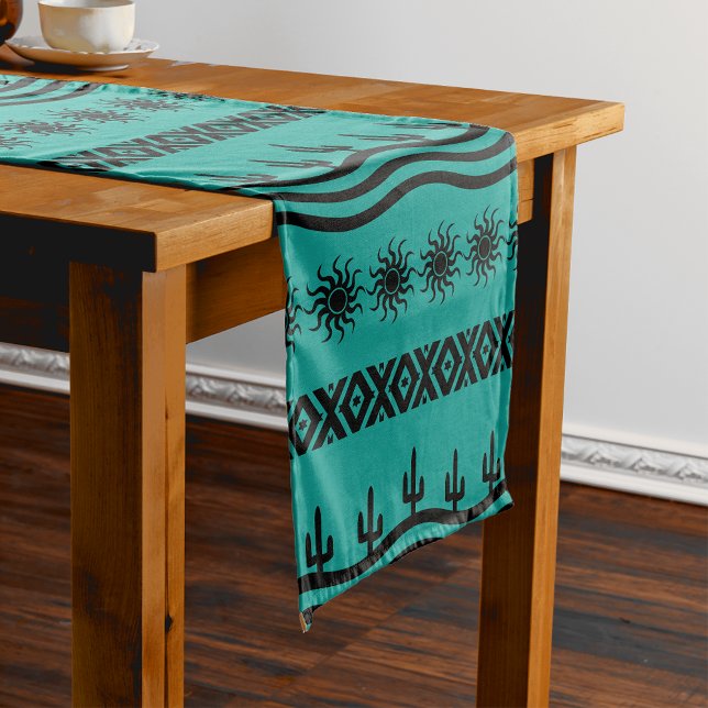 Chemin De Table Court Southwestern Design Turquoise Et Black Table Runne (Créateur téléchargé)