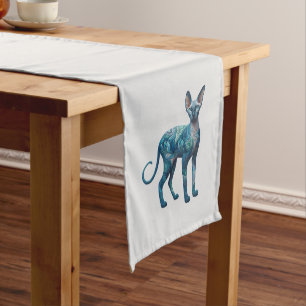 Chemin De Table Court Sphynx gris turquoise Paisley