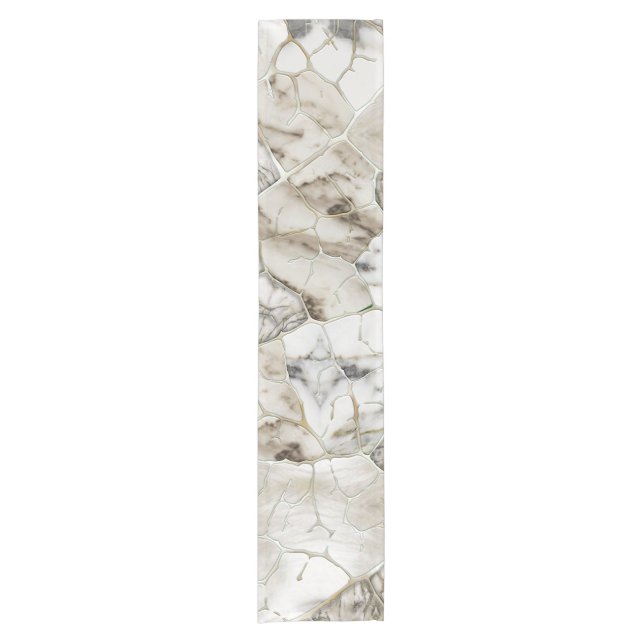 Chemin De Table Court Structure Marbre blanc et feuille perle (Devant)