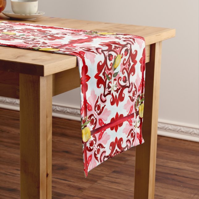Chemin De Table Court style italien, carreaux, majolica, citron, impress (In Situ)