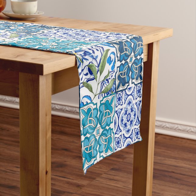 Chemin De Table Court Style italien, tuiles bleues          (In Situ)