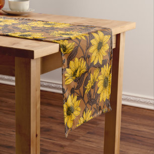 Chemin De Table Court Sunroot, tournesol sauvage en jaune et marron