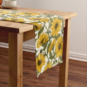 Chemin De Table Court Sunroot, tournesol sauvage sur blanc