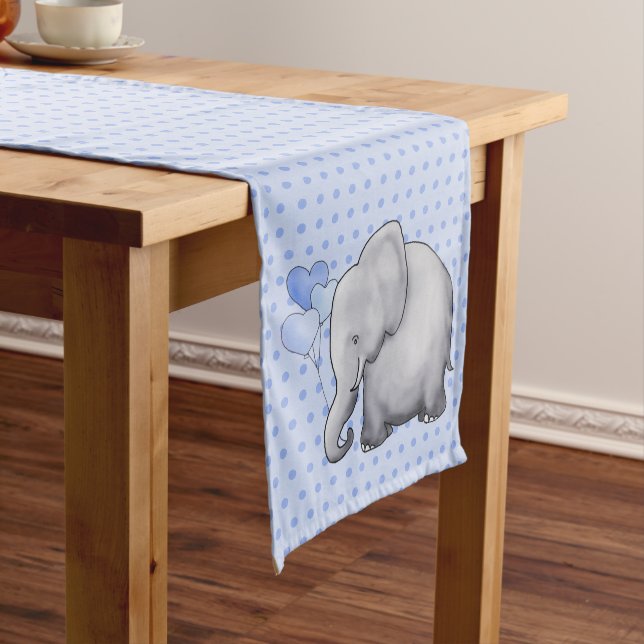 Chemin De Table Court Superbe crèche Pois Blue Baby Elephants (In Situ)