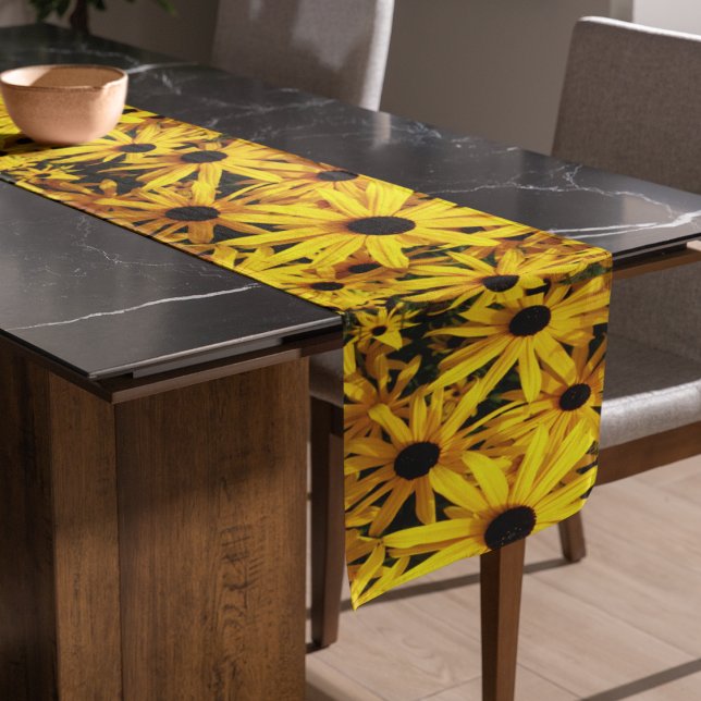Chemin De Table Court Susans jaune orné noir floral (In Situ)