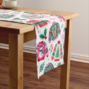 Chemin De Table Court Sweaters de Noël moches avec Père Noël et rennes