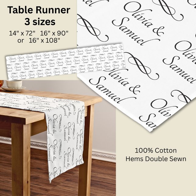 Chemin De Table Court Table Runner Add Names Black White Infinity Scroll (Créateur téléchargé)