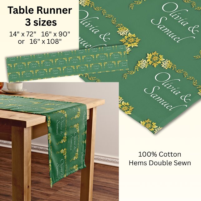 Chemin De Table Court Table Runner Add Names Emerald Green & Gold (Créateur téléchargé)