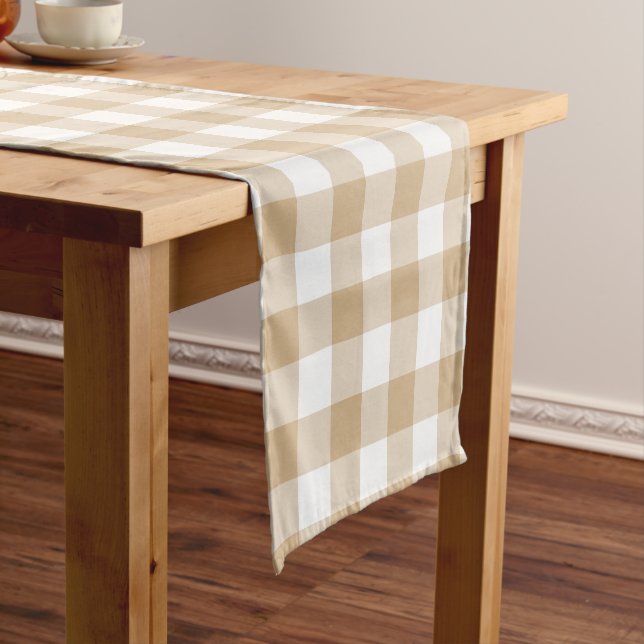 Chemin De Table Court Tan Beige Plaid Gingham Table Runner (In Situ)