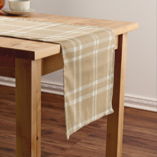 Chemin De Table Court Tartan d'Héritage Écossais Tan, Crème et Blanc
