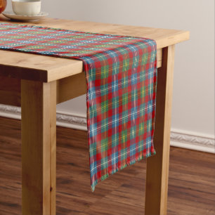 Chemin De Table Court Tartan écossais bleu-clair de clan et rouge