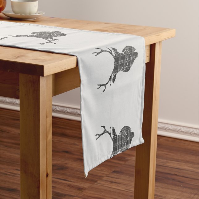 Chemin De Table Court Tartan gris Tartan Tête Antler Rustique (In Situ)