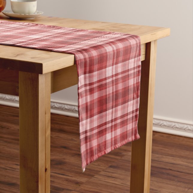 Chemin De Table Court Tartan marron, rouge et rose (In Situ)