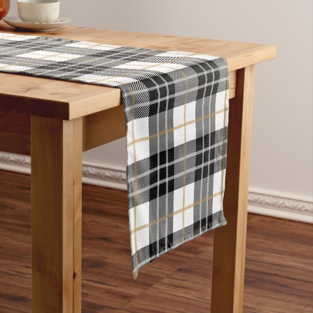 Chemin De Table Court Tartan Plaid noir et or (In Situ)
