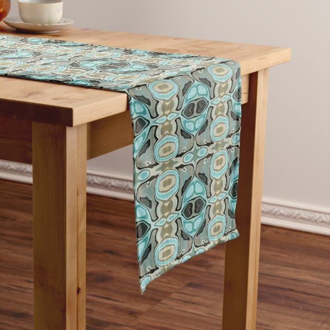 Chemin De Table Court Taupe Turquoise Aqua Turquoise Hip Bohemian Bali A (In Situ)