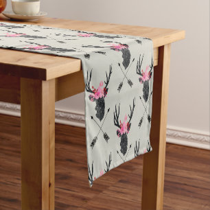 Chemin De Table Court Tête de cerf géométrique avec fleurs et flèches cr