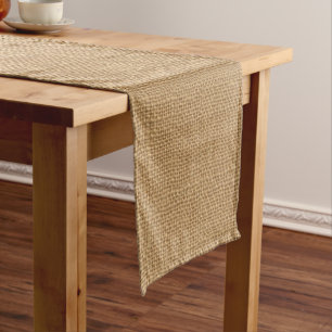 Chemin De Table Court Texture rustique florale simple de toile de jute