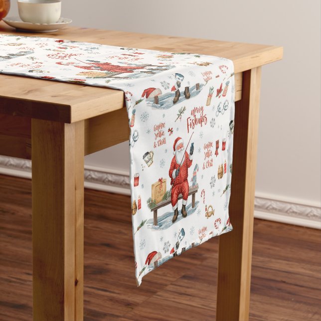 Chemin De Table Court Thème de Noël de pêche (In Situ)