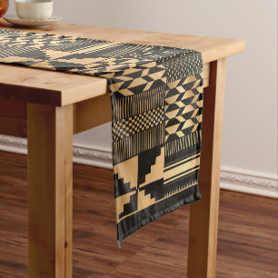 Chemin De Table Court Tissu Kente en or et noir