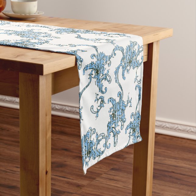 Chemin De Table Court Toile de Joy. Floral. Bleu. (In Situ)