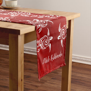 Chemin De Table Court Tortues blanches rouge   Mele Kalikimaka